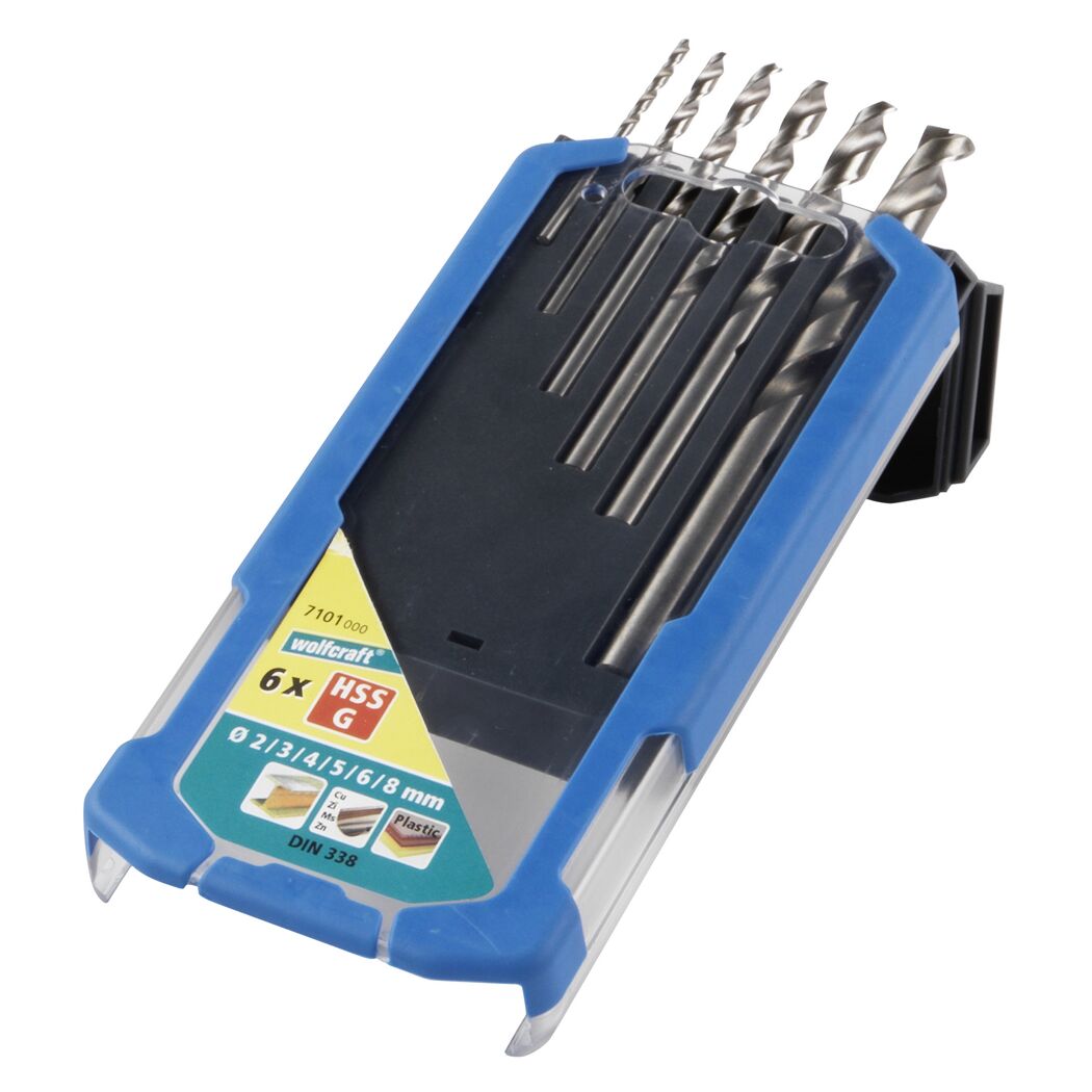 Sechs Spiralbohrer HSS-G, 2-8 mm, sortiert, von Wolfcraft