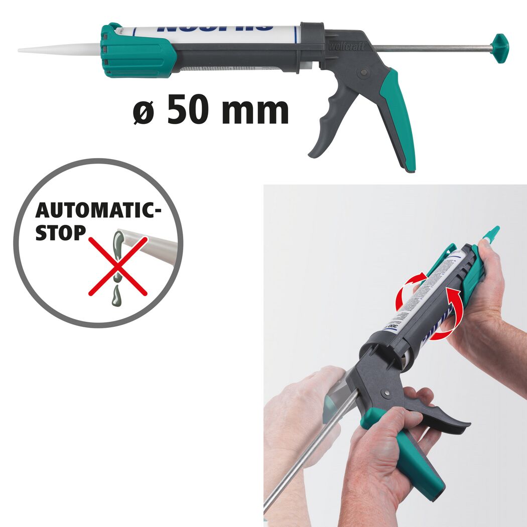 Kartuschenpresse für 50 mm Kartuschen, mit Anti-Tropf-Funktion