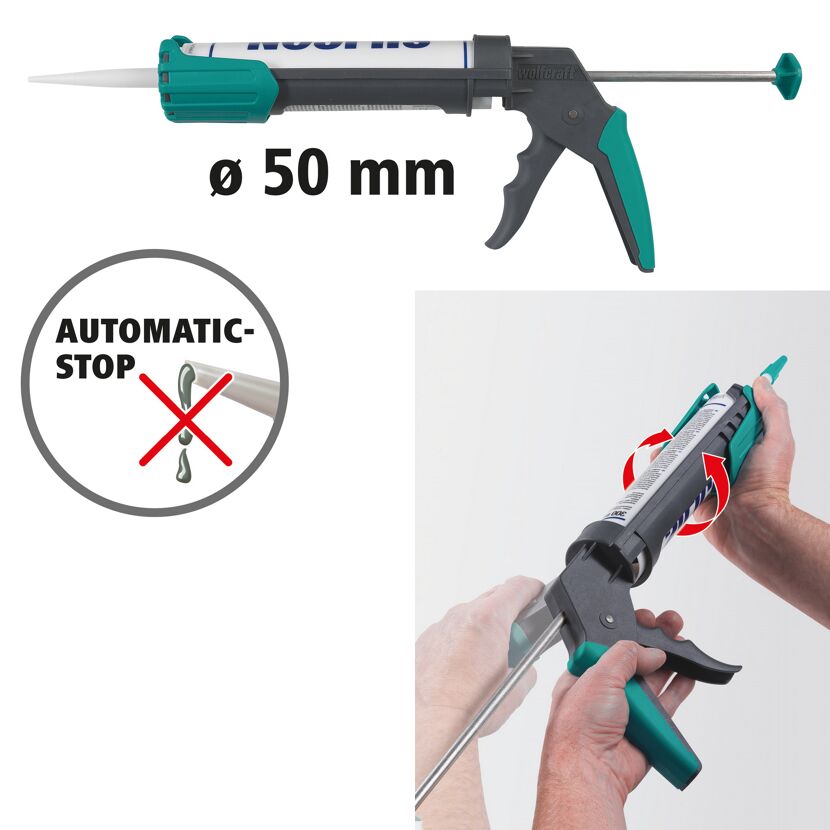Kartuschenpresse für 50 mm Kartuschen, mit Anti-Tropf-Funktion