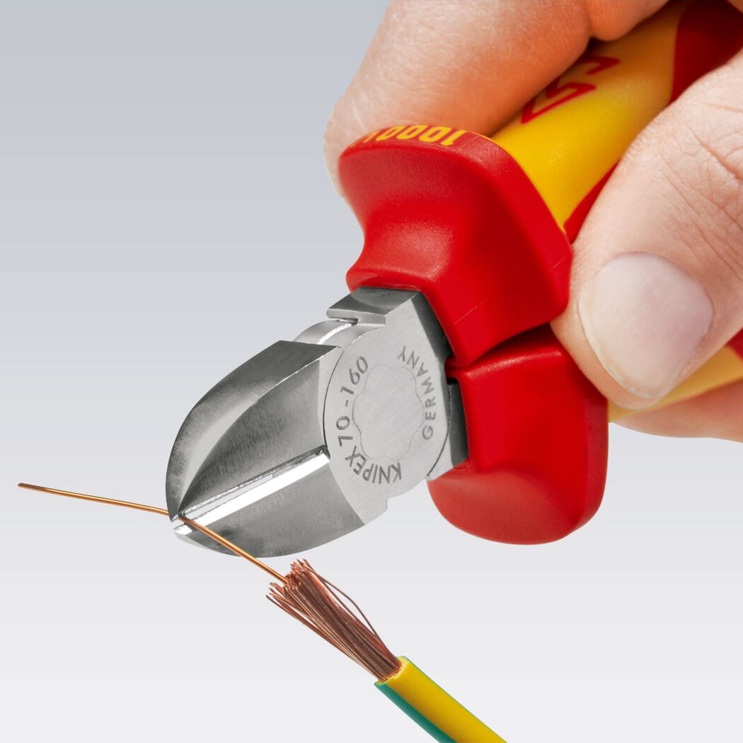 Person verwendet Seitenschneider von Knipex an Kabel