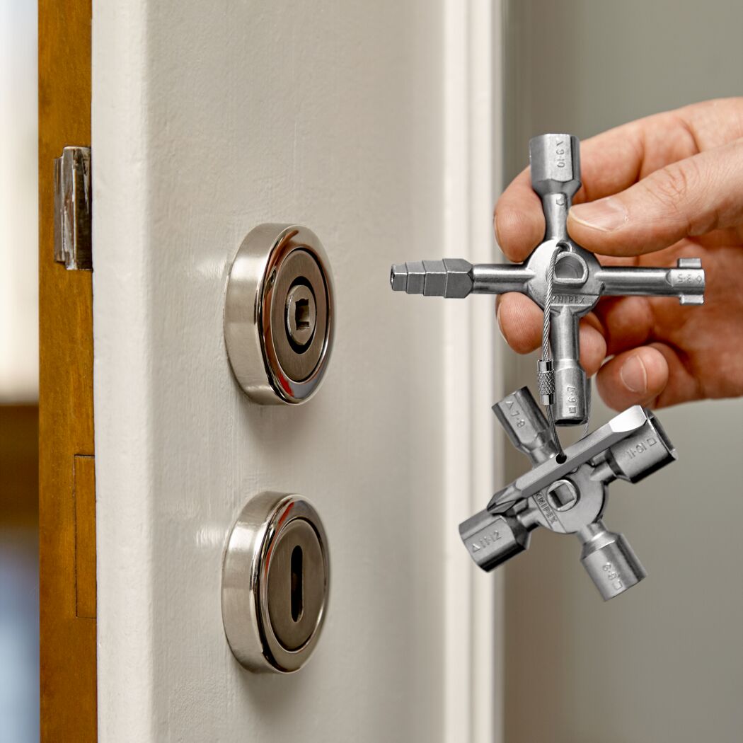 Person hält einen Universalschlüssel TwinKey.
