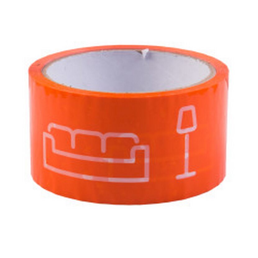 Orangefarbenes Klebeband mit Möbel-Symbolen.
