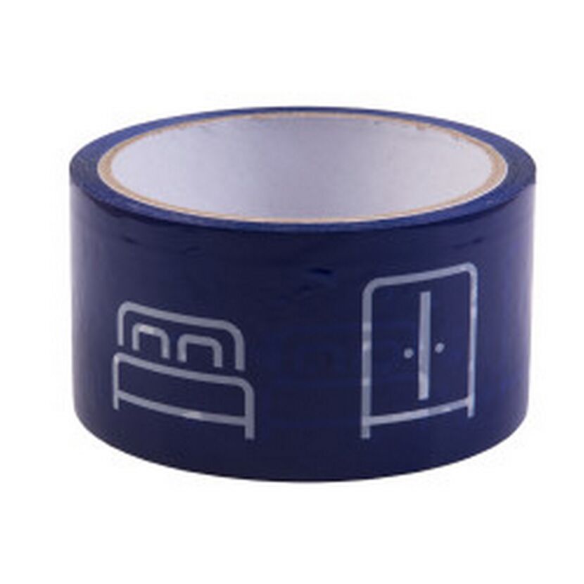 Blaues Klebeband mit Möbel-Symbolen.