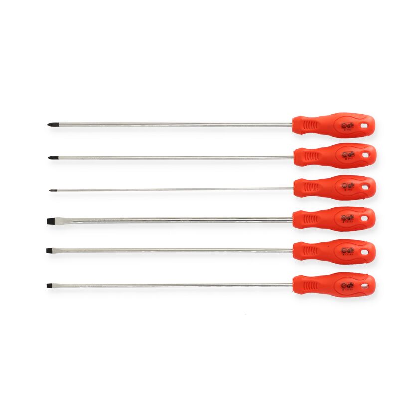 Sechs Schraubendreher mit orangem Griff