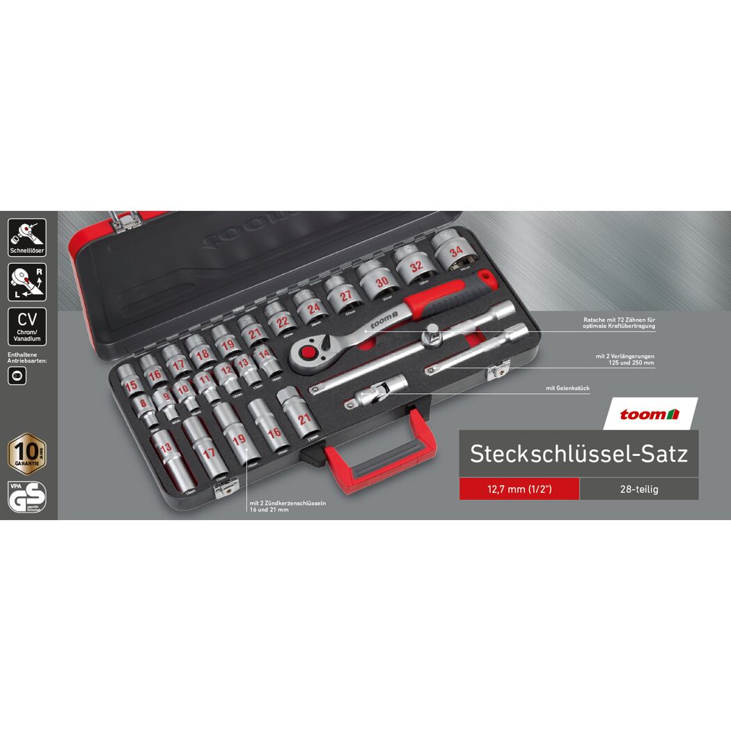 toom Steckschlüssel-Satz, 28-teilig, 12,7 mm (1/2")
