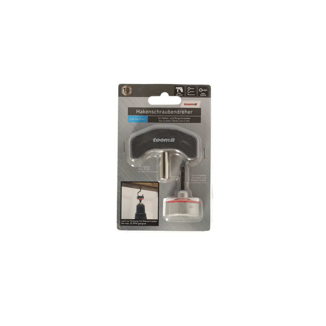 Hakenschraubendreher von Toom mit Adapter und Aufnahme für Haken und Ringschrauben