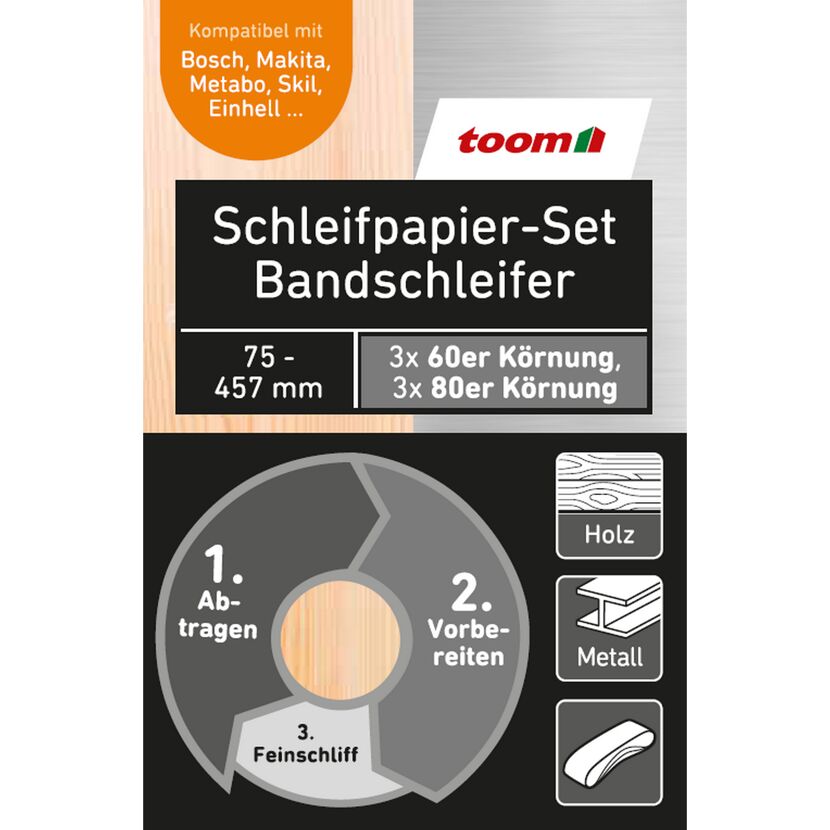 Schleifpapier-Set 75 x 457 mm K60/80 6 Stück