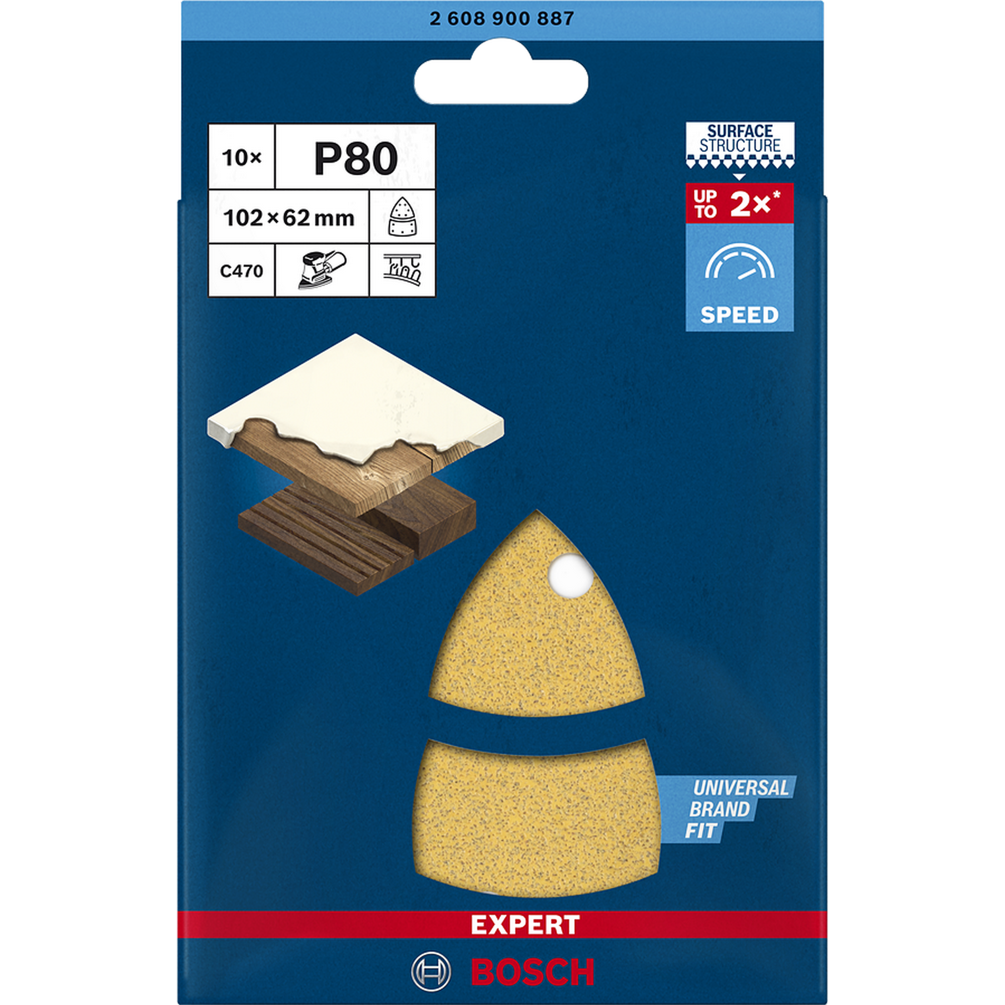 Multi-Schleifpapier 'Expert C470' Klett 11 Löcher 102 x 62 mm G 80, 10-teilig