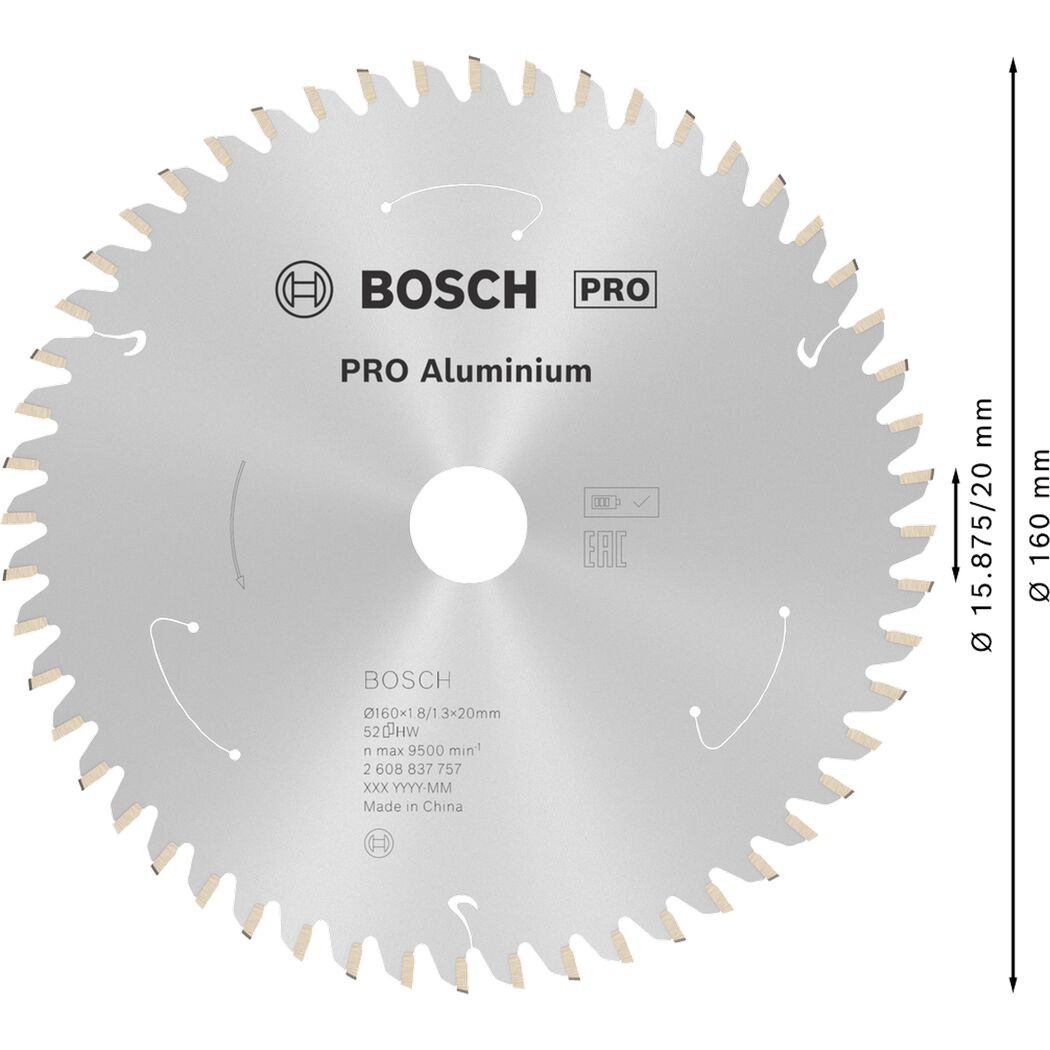 Kreissägeblatt 'Pro Aluminium cordless' Ø 160 x 1,8 x 20 mm, 52 Zähne