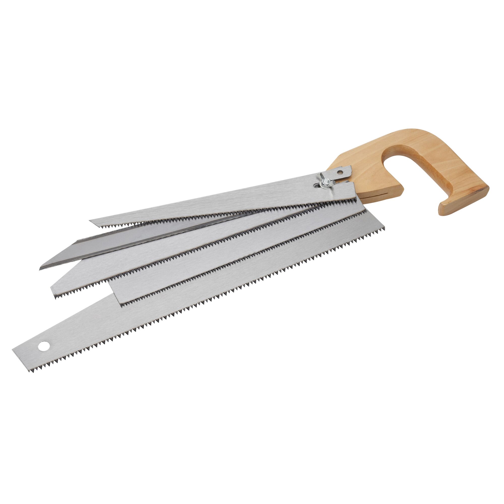 Nestsäge mit fünf Sägeblättern und Holzgriff