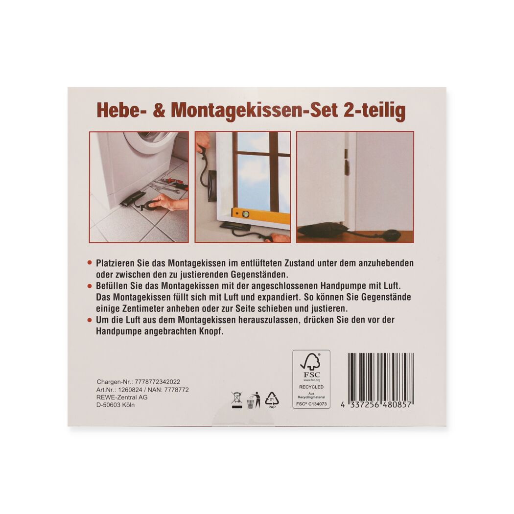 Person verwendet ein Luftkissen zum Anheben einer Waschmaschine.