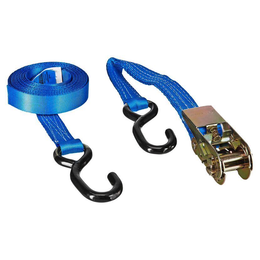 Zurrgurt blau 2,5 x 500 cm mit Haken PVC-ummantelt