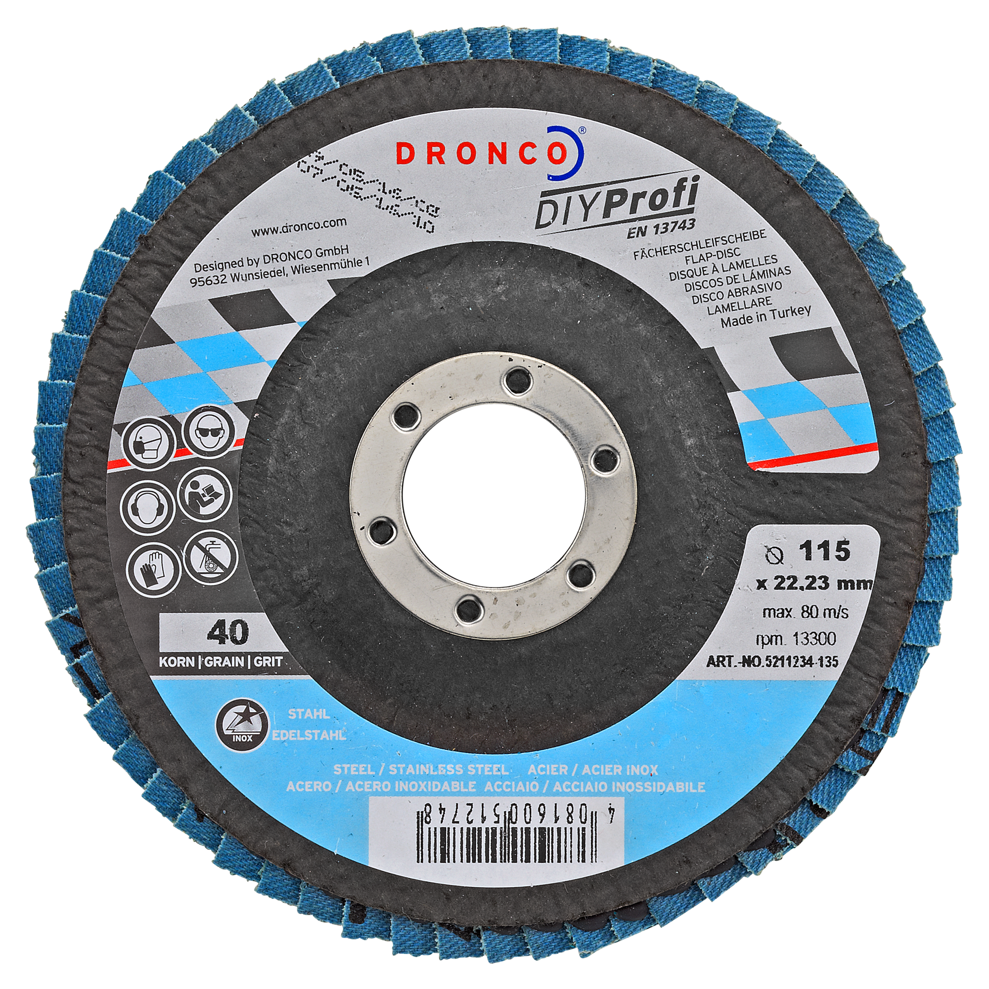 Dronco Fächerschleifscheibe Ø 115 mm K40