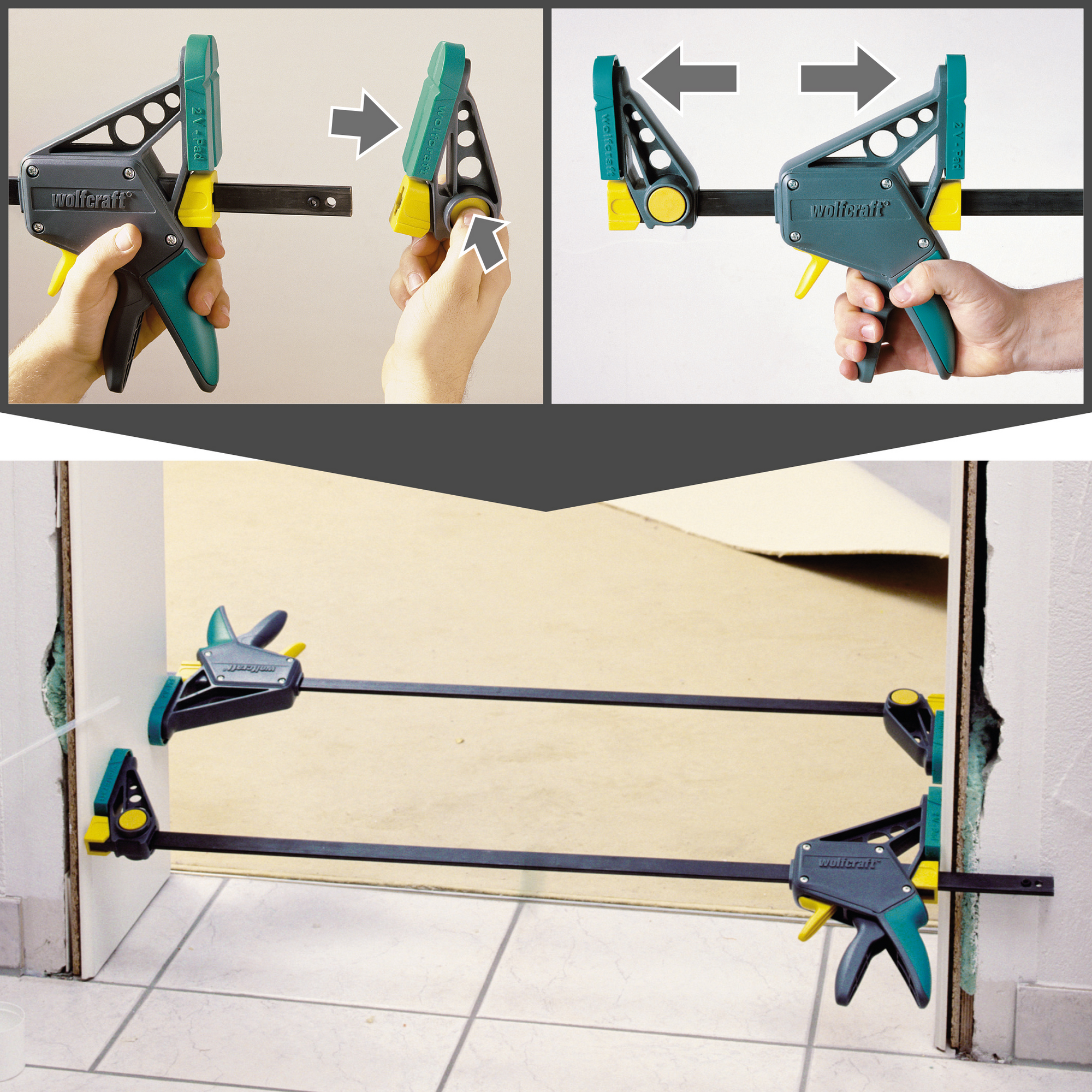 Wolfcraft Einhandzwinge Proaktiv in Benutzung