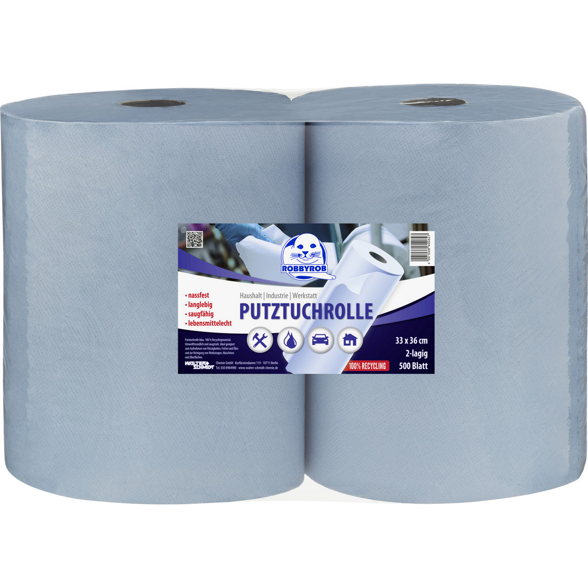 Putztuchrolle blau 2-lagig 2 x 500 Blatt, 2er-Pack + product picture