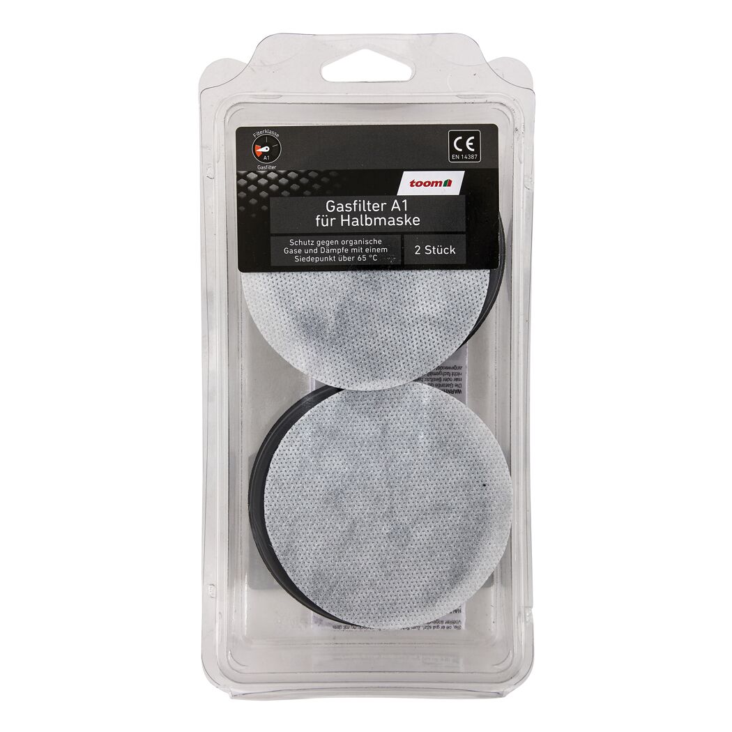 Zwei Gasfilter A1 von toom in einer Plastikverpackung