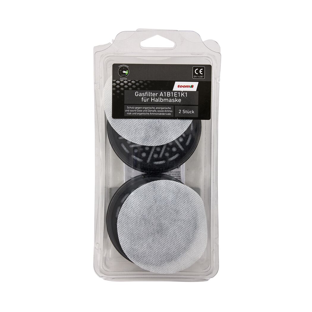 Zwei Gasfilter A1B1E1K1 für Halbmaske in Verpackung