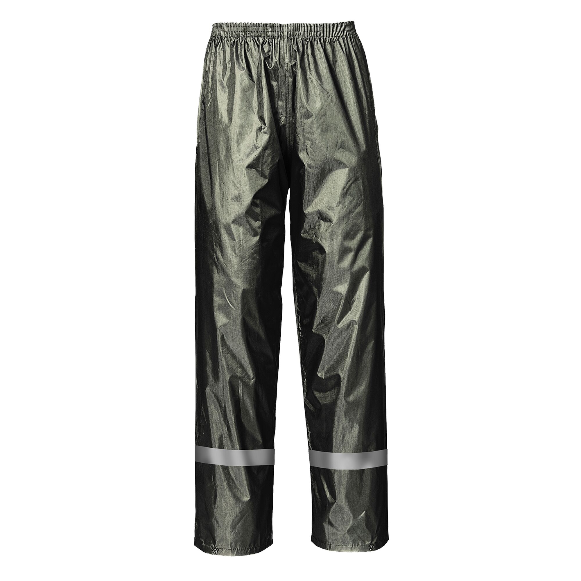 Olivengrüne Regenhose mit Reflektorstreifen