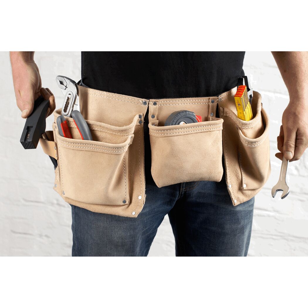 Gürteltasche Tischlerschürze Leder 11 Taschen braun
