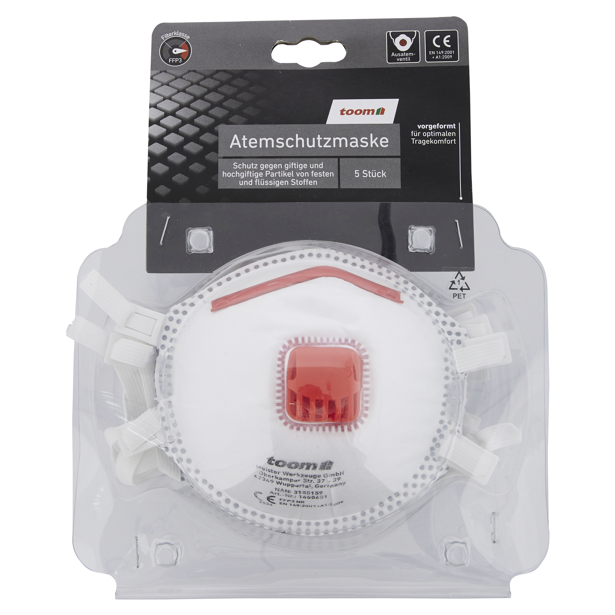 FFP3-Atemschutzmaske mit Ventil, 5 Stück + product picture