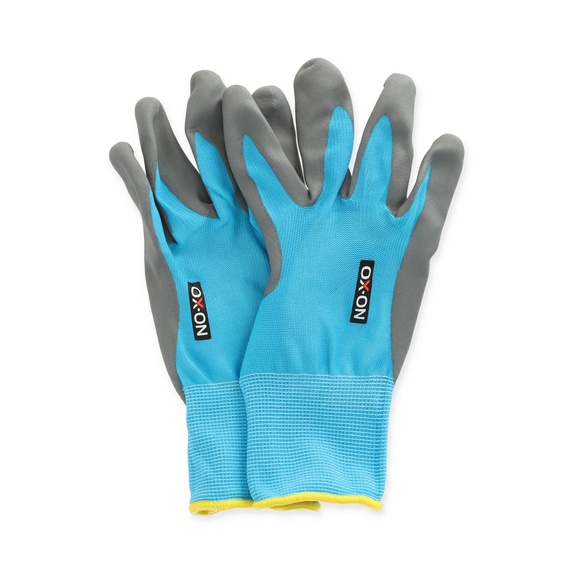 Ein Paar blaue Gartenhandschuhe der Marke No-xon.