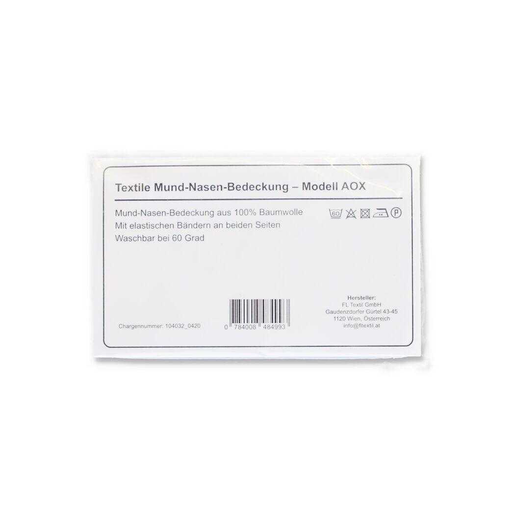 Textile Mund-Nasen-Bedeckung Modell AOX, waschbar bei 60 Grad