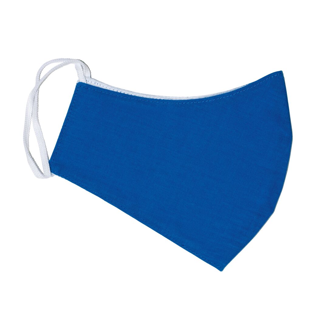 Blaue Gesichtsmaske mit weißen Bändern