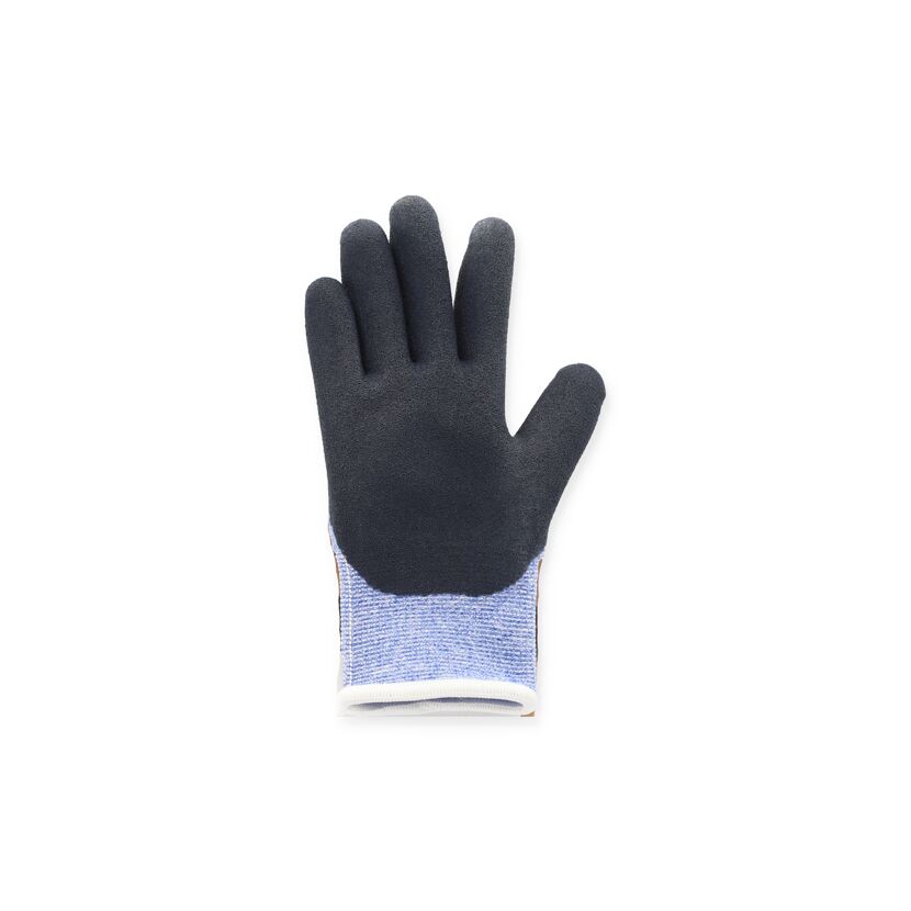 Schwarzer Arbeitshandschuh mit blauem Bündchen