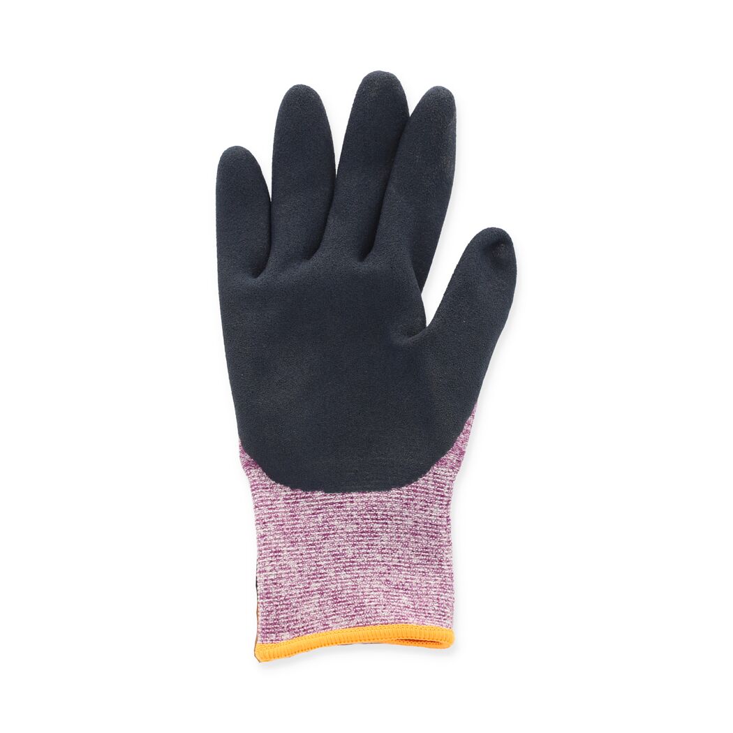 Schwarzer Arbeitshandschuh mit lila Bündchen