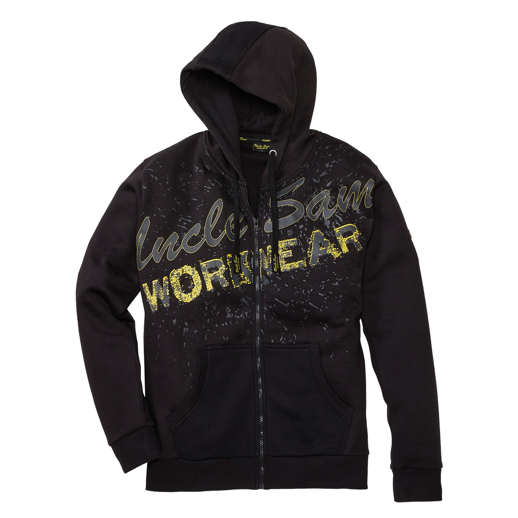 Schwarze Sweatjacke Uncle Sam Workwear mit gelbem Logo