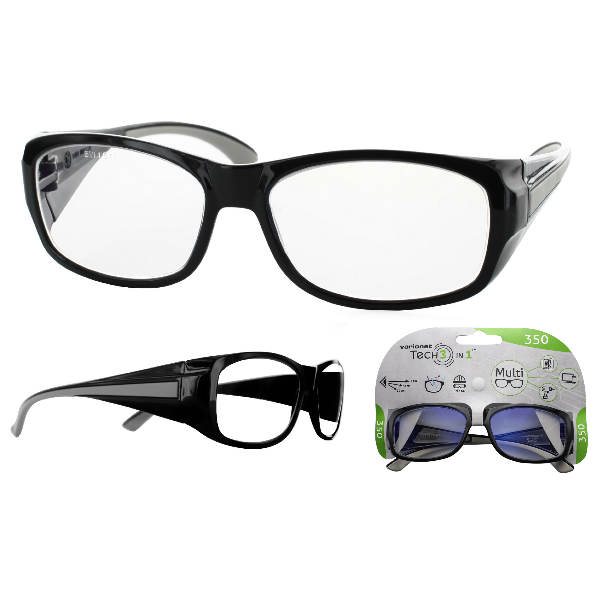 Multidistanz-Schutzbrille 'Tech 3in1 350' schwarz + 3,50 Dioptrien + product picture