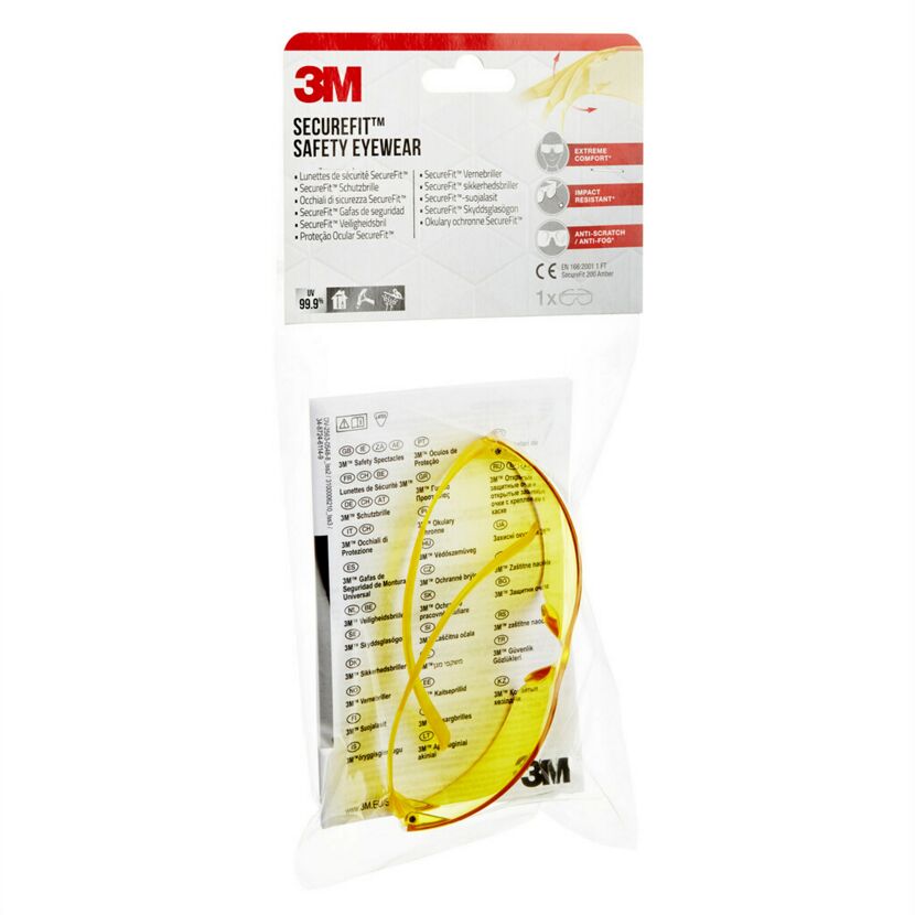 3M SecureFit Schutzbrille gelb in Verpackung