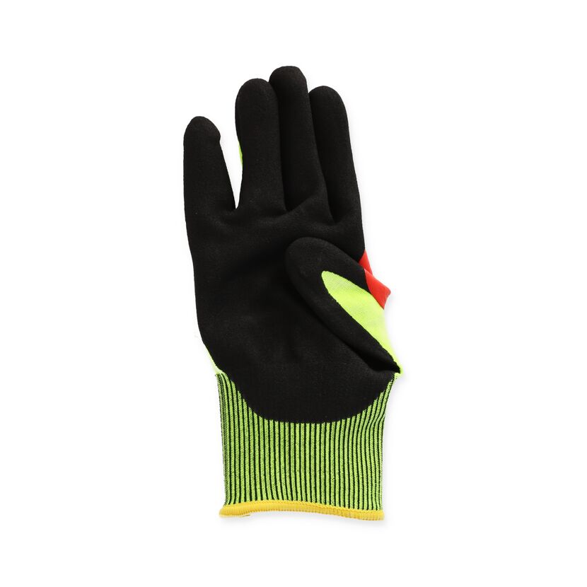 Schwarzer Arbeitshandschuh mit neongelben und roten Details