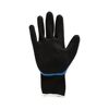 Schwarzer Arbeitshandschuh mit blauem Bund.