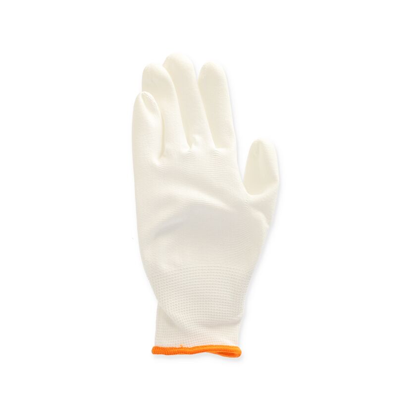 Weißer Arbeitshandschuh mit orangem Bündchen