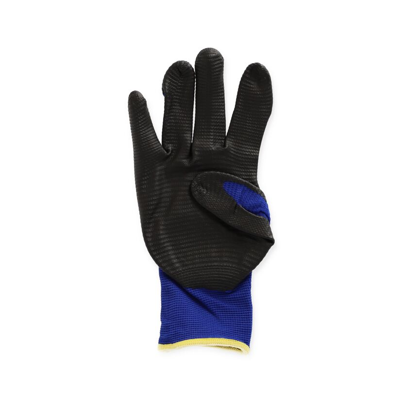 Schwarzer Arbeitshandschuh mit blauem Bündchen