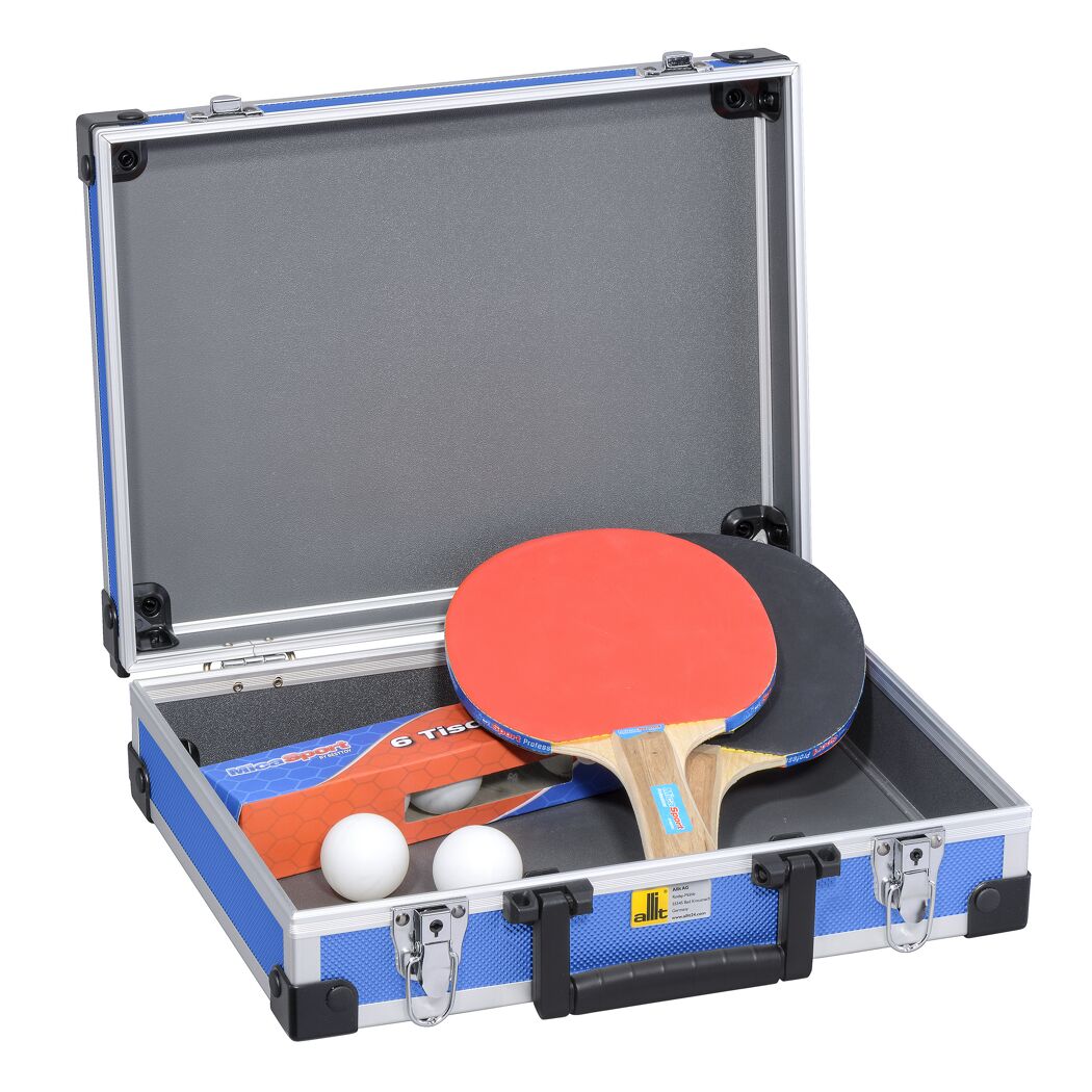 Tischtennis-Set in blauem Koffer