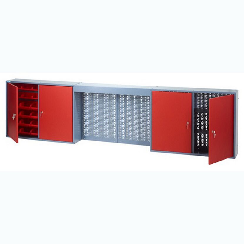 Hängeschrank rot mit Lichtblende