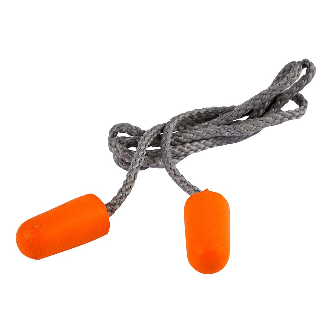 Orange Gehörstöpsel mit grauer Kordel