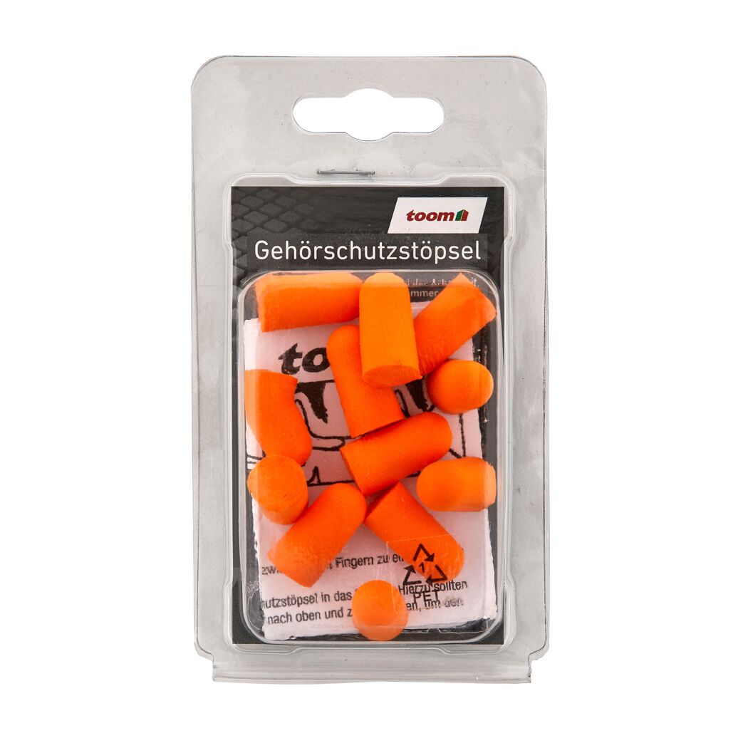 Packung mit orangefarbenen Gehörschutzstöpseln