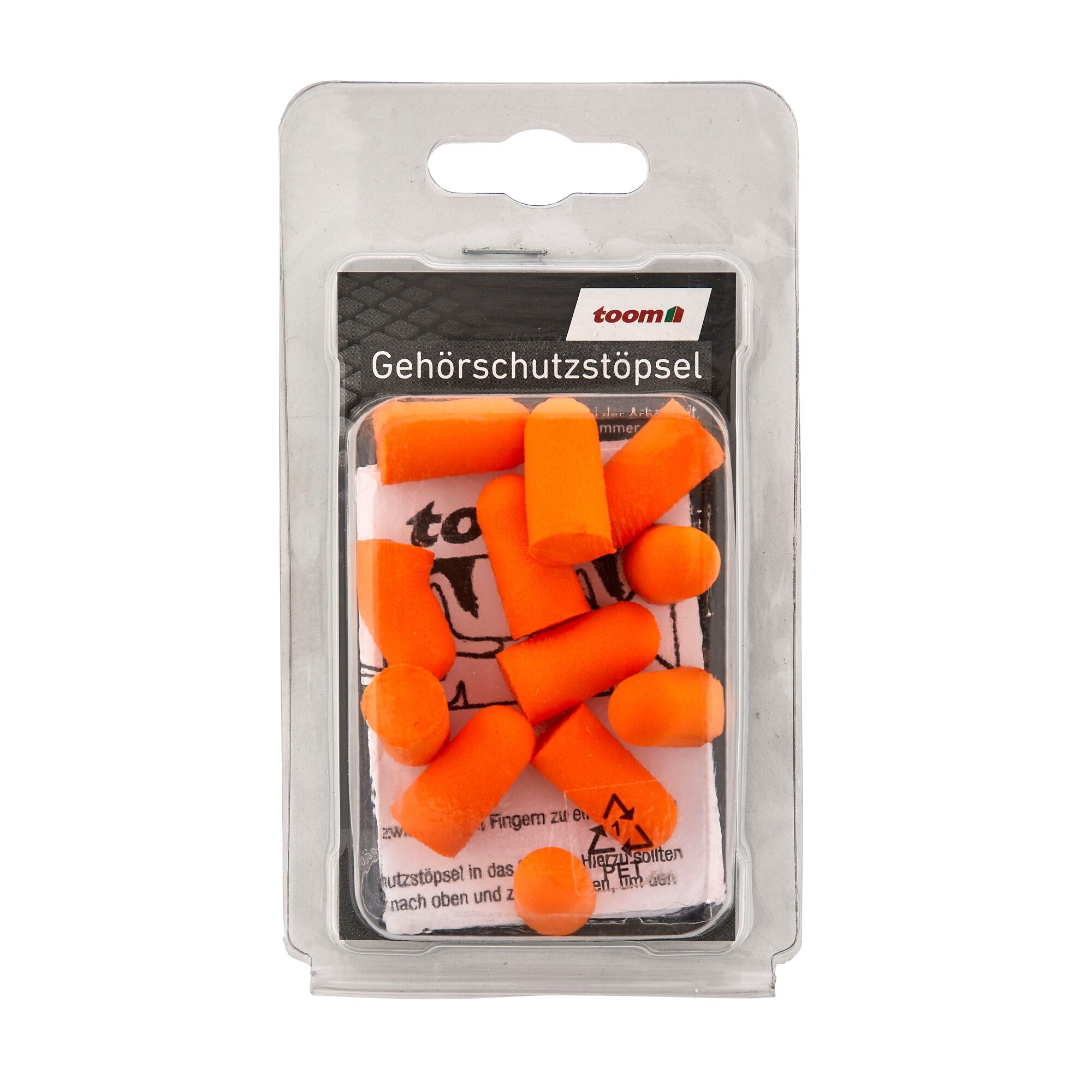 Packung mit orangefarbenen Gehörschutzstöpseln