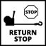 Handseilwinde mit Stoppschild und Text "RETURN STOP"
