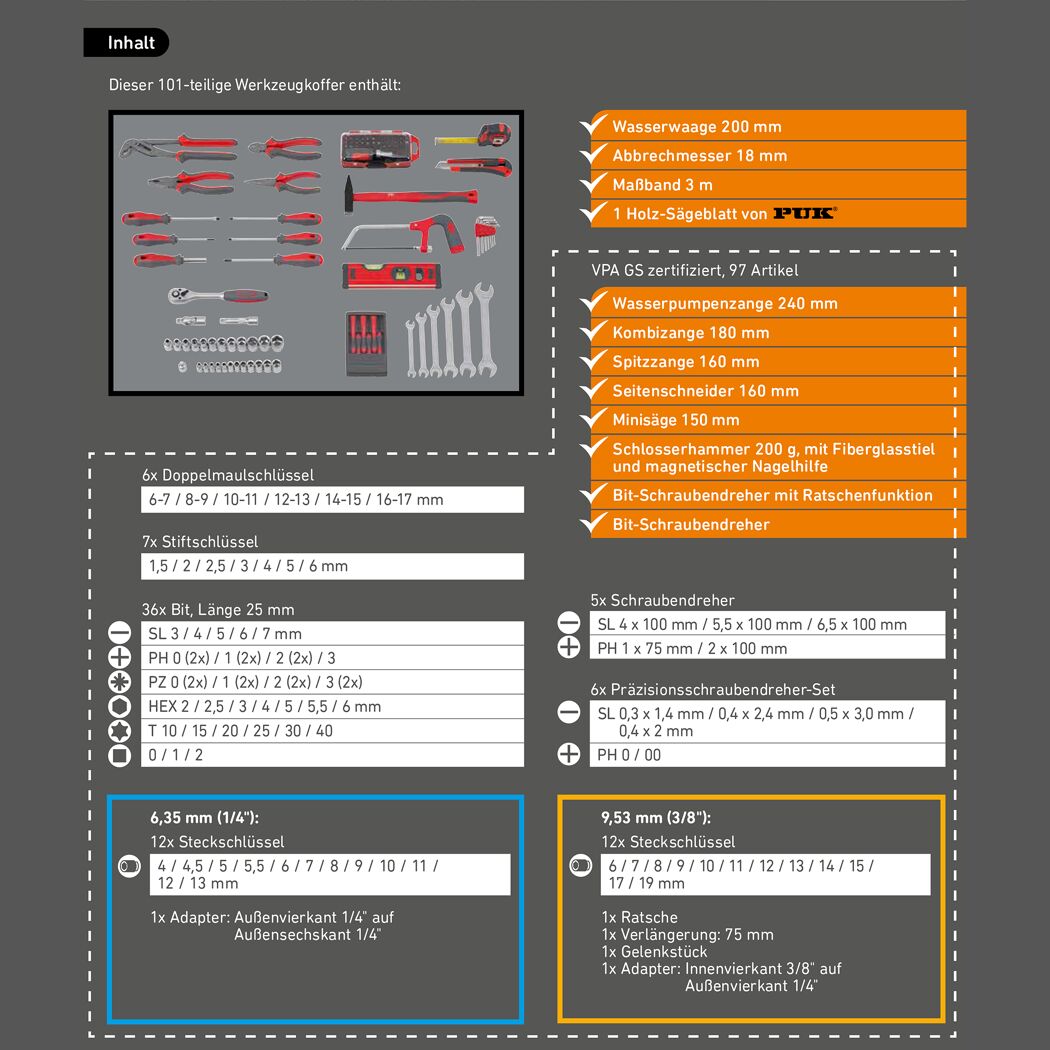 Werkzeugkoffer Aluminium 101-teilig