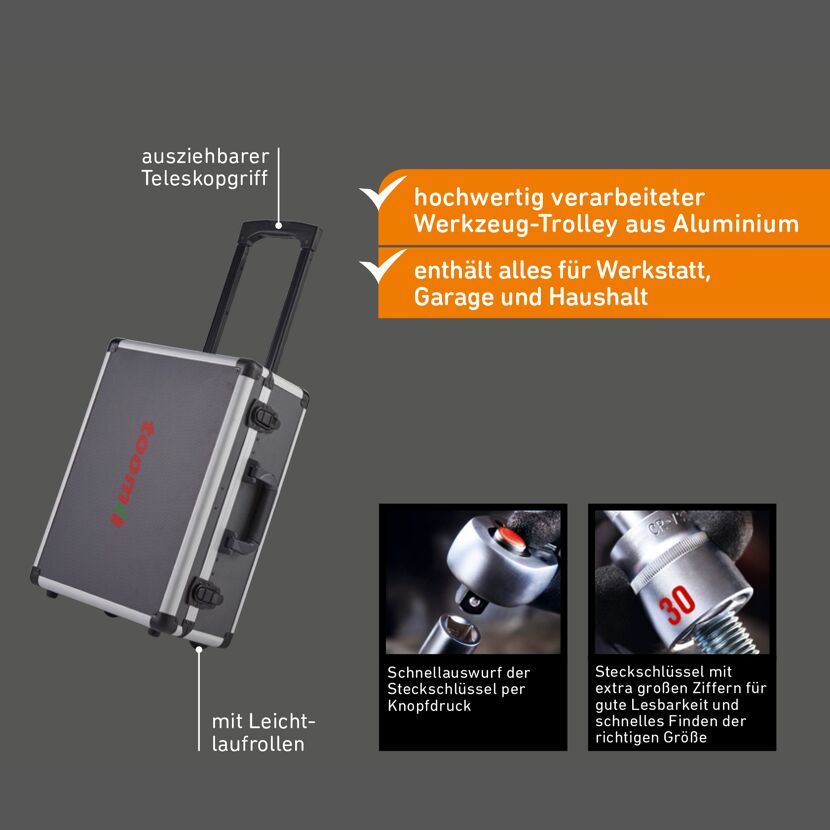 Werkzeugtrolley Aluminium 135-teilig
