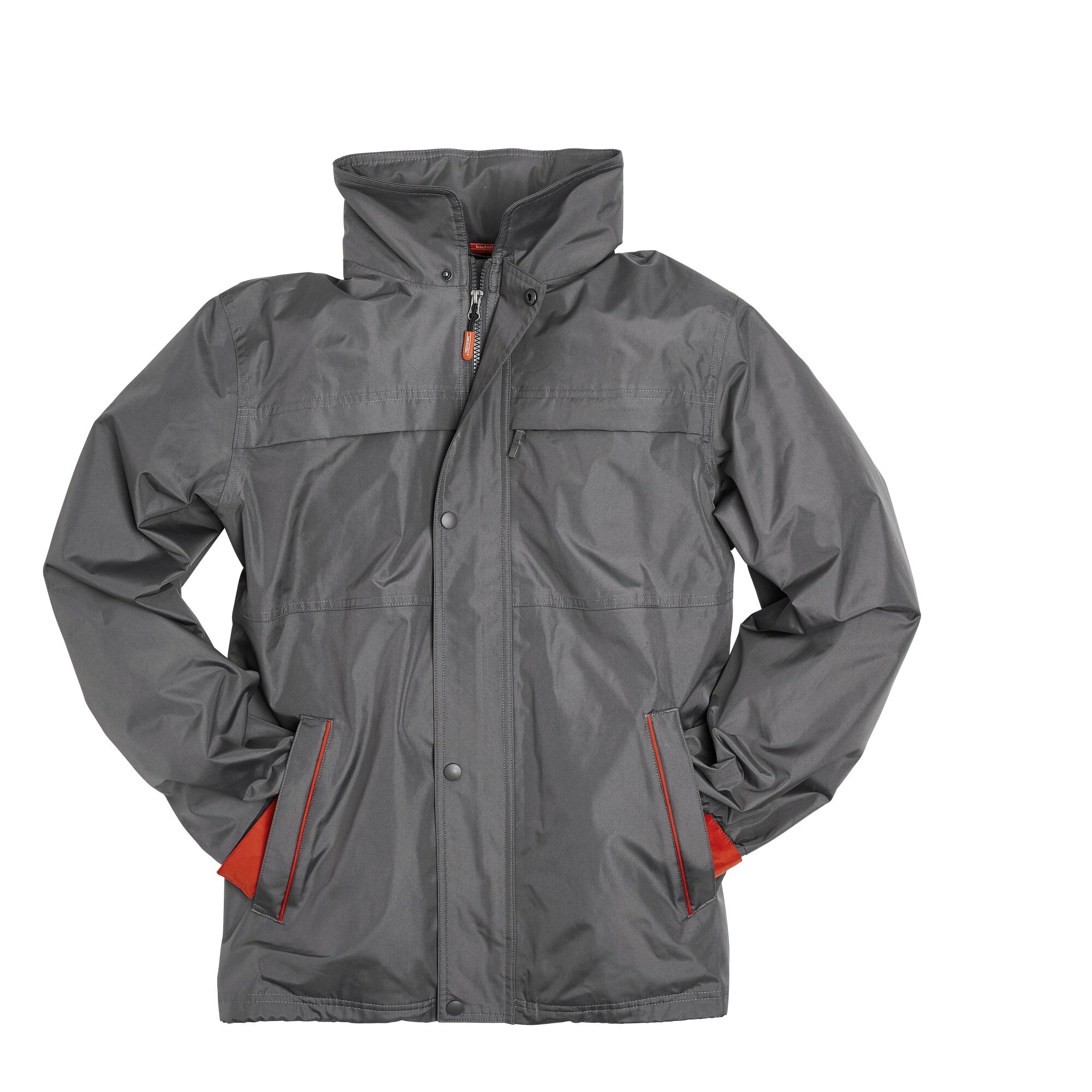 Graue Multifunktionsjacke mit orangen Details