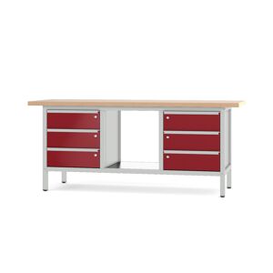 Profi-Werkbank '31 S 303' lichtgrau/rubinrot 200 x 70 x 85,5 cm
