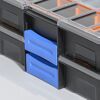 Schwarzer Werkzeugkasten mit zwei blauen Schubladen.