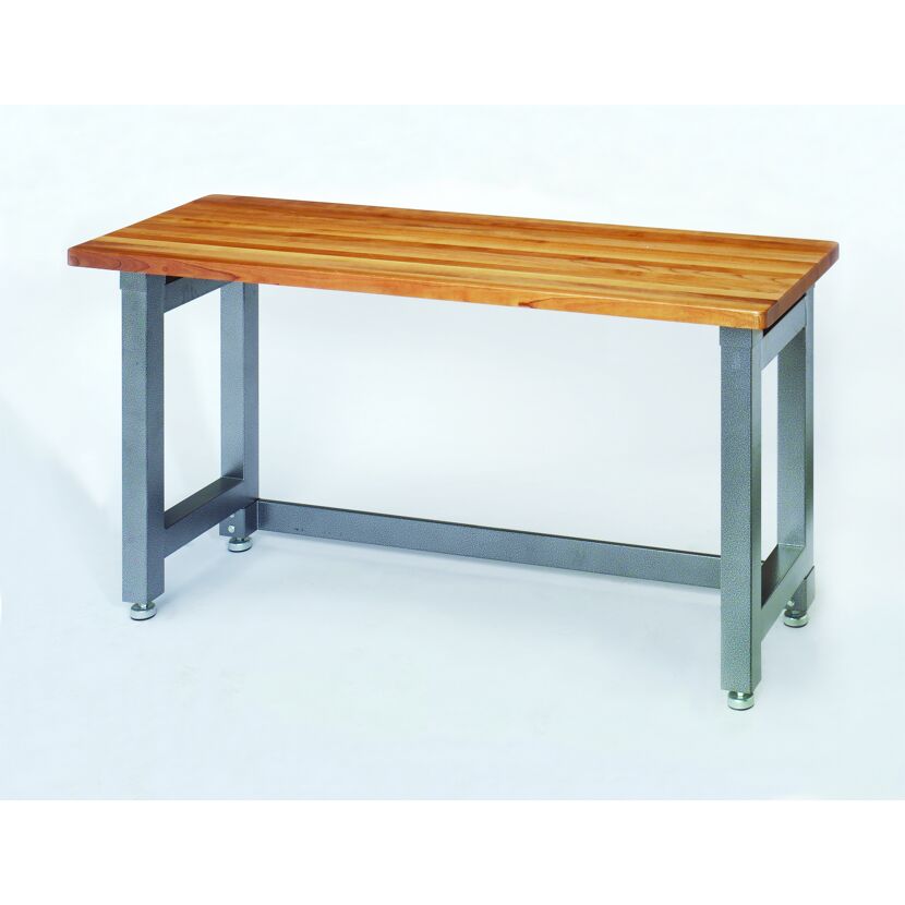 Werkbank mit Holzplatte und Metallgestell