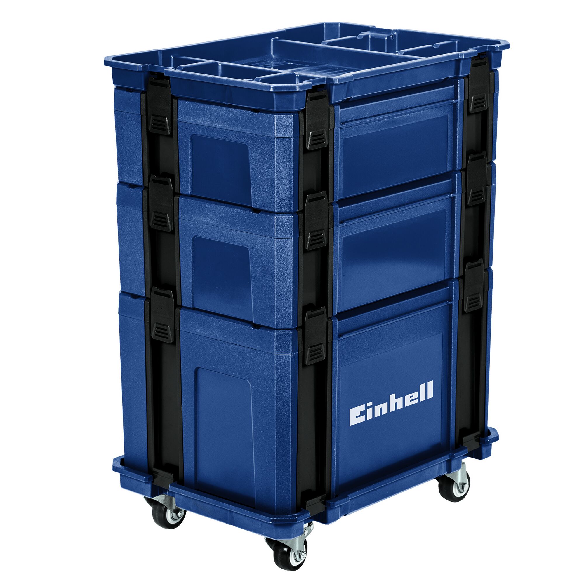 Blaues Einhell Systemkofferset mit Rollen