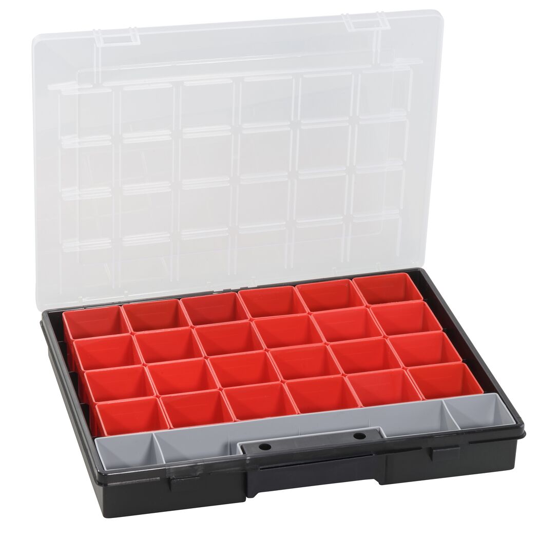 Schwarzer Sortimentskasten EuroPlus Flex 37 27 geöffnet
